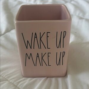 Pink Makeup Square Brush Holder Pink 3 1/2 “ wide 4 1/2 “ tall